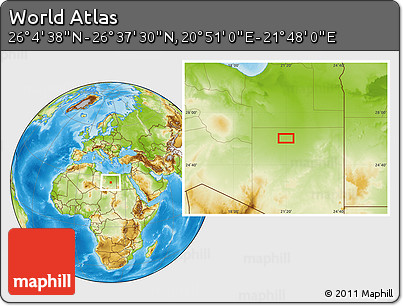 Physical Location Map of the Area around 26° 21' 4" N, 21° 19' 30" E