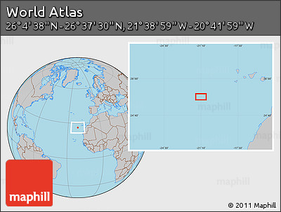 Gray Location Map of the Area around 26° 21' 4" N, 21° 10' 29" W