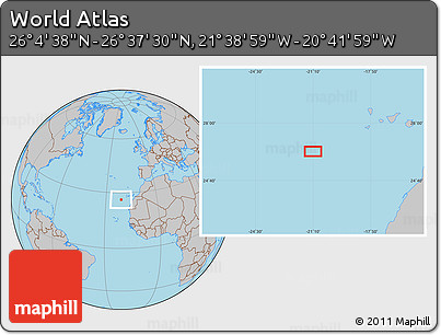 Gray Location Map of the Area around 26° 21' 4" N, 21° 10' 29" W