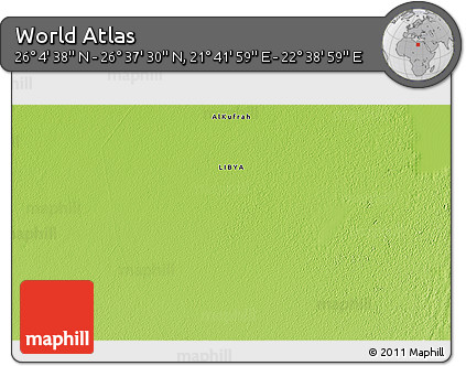 Physical 3D Map of the Area around 26° 21' 4" N, 22° 10' 29" E