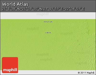 Physical 3D Map of the Area around 26° 21' 4" N, 22° 10' 29" E