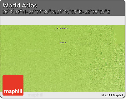 Physical 3D Map of the Area around 26° 21' 4" N, 22° 10' 29" E