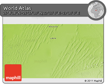 Physical 3D Map of the Area around 26° 21' 4" N, 23° 1' 29" E