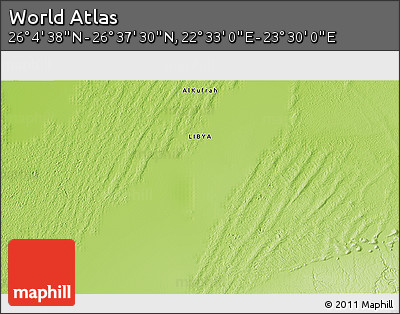 Physical 3D Map of the Area around 26° 21' 4" N, 23° 1' 29" E