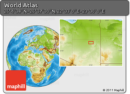 Physical Location Map of the Area around 26° 21' 4" N, 23° 1' 29" E
