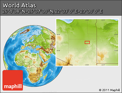 Physical Location Map of the Area around 26° 21' 4" N, 23° 1' 29" E