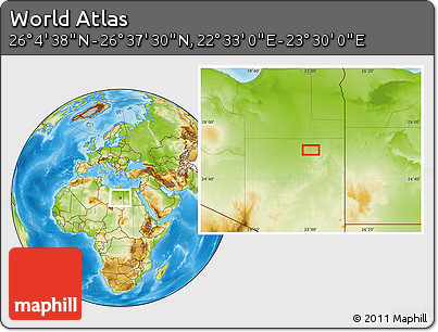 Physical Location Map of the Area around 26° 21' 4" N, 23° 1' 29" E