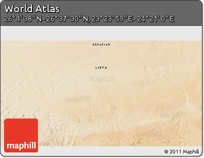 Satellite 3D Map of the Area around 26° 21' 4" N, 23° 52' 30" E