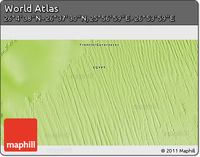 Physical 3D Map of the Area around 26° 21' 4" N, 26° 25' 29" E