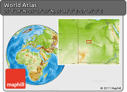 Physical Location Map of the Area around 26° 21' 4" N, 27° 16' 29" E
