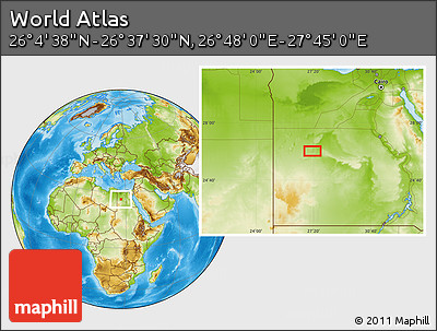 Physical Location Map of the Area around 26° 21' 4" N, 27° 16' 29" E