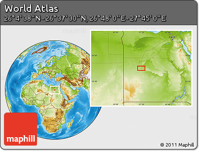 Physical Location Map of the Area around 26° 21' 4" N, 27° 16' 29" E