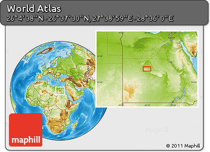 Physical Location Map of the Area around 26° 21' 4" N, 28° 7' 30" E