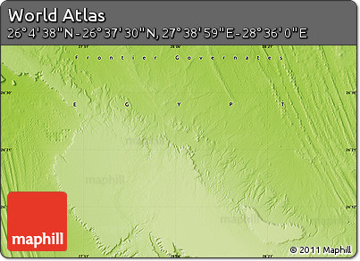 Physical Map of the Area around 26° 21' 4" N, 28° 7' 30" E