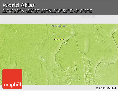 Physical 3D Map of the Area around 26° 21' 4" N, 2° 37' 30" E