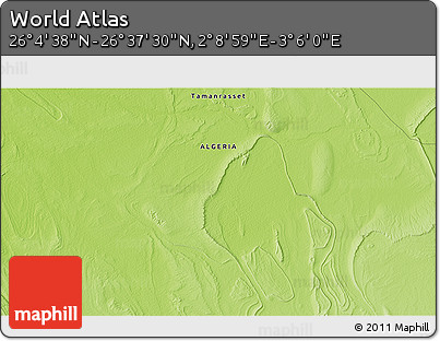 Physical 3D Map of the Area around 26° 21' 4" N, 2° 37' 30" E