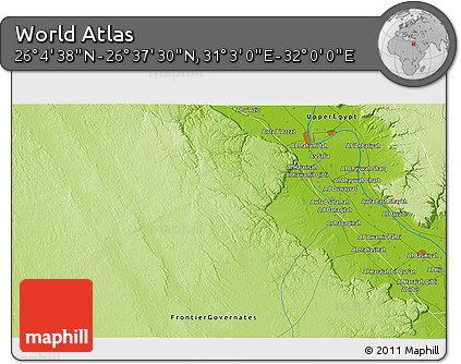 Physical 3D Map of the Area around 26° 21' 4" N, 31° 31' 29" E