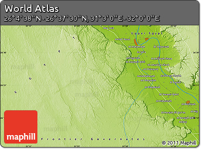 Physical Map of the Area around 26° 21' 4" N, 31° 31' 29" E