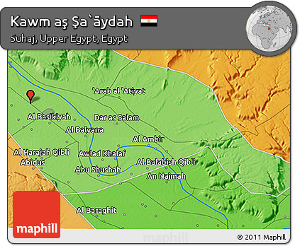 Political 3D Map of Kawm Aş Şa`āydah