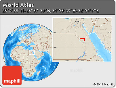 Shaded Relief Location Map of the Area around 26° 21' 4" N, 32° 22' 30" E
