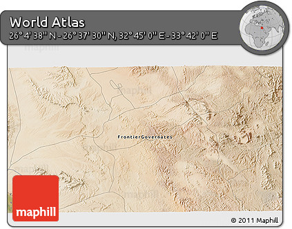 Satellite 3D Map of the Area around 26° 21' 4" N, 33° 13' 30" E