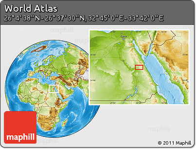 Physical Location Map of the Area around 26° 21' 4" N, 33° 13' 30" E