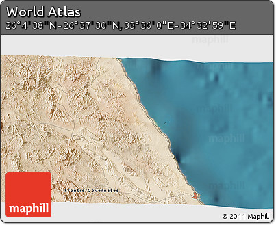 Satellite 3D Map of the Area around 26° 21' 4" N, 34° 4' 30" E