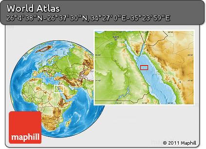Physical Location Map of the Area around 26° 21' 4" N, 34° 55' 29" E