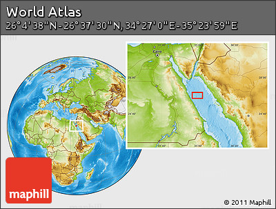 Physical Location Map of the Area around 26° 21' 4" N, 34° 55' 29" E