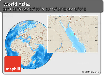 Shaded Relief Location Map of the Area around 26° 21' 4" N, 35° 46' 29" E