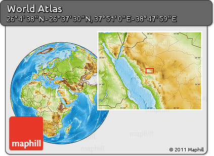 Physical Location Map of the Area around 26° 21' 4" N, 38° 19' 30" E