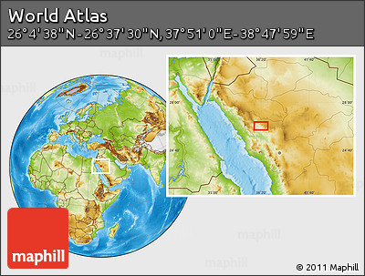Physical Location Map of the Area around 26° 21' 4" N, 38° 19' 30" E