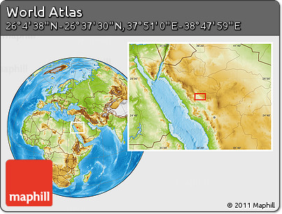 Physical Location Map of the Area around 26° 21' 4" N, 38° 19' 30" E