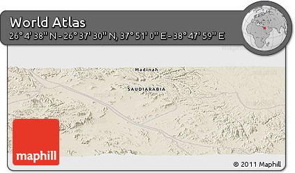 Shaded Relief Panoramic Map of the Area around 26° 21' 4" N, 38° 19' 30" E