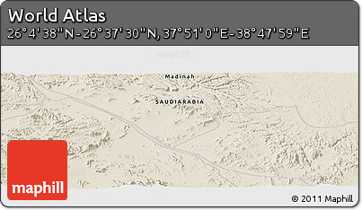 Shaded Relief Panoramic Map of the Area around 26° 21' 4" N, 38° 19' 30" E