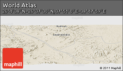 Shaded Relief Panoramic Map of the Area around 26° 21' 4" N, 38° 19' 30" E
