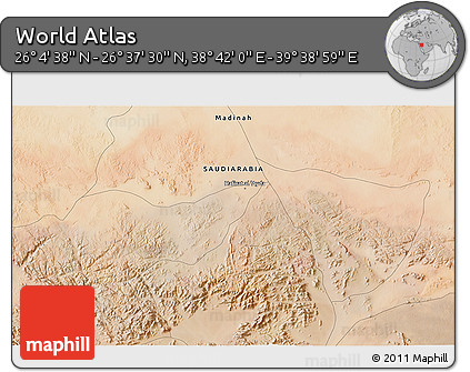 Satellite 3D Map of the Area around 26° 21' 4" N, 39° 10' 29" E