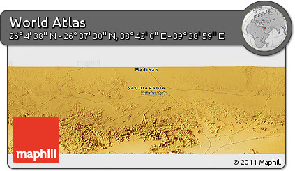 Physical Panoramic Map of the Area around 26° 21' 4" N, 39° 10' 29" E