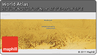 Physical Panoramic Map of the Area around 26° 21' 4" N, 39° 10' 29" E