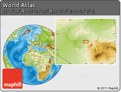 Physical Location Map of the Area around 26° 21' 4" N, 3° 28' 30" E