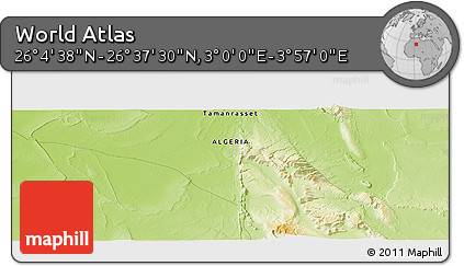 Physical Panoramic Map of the Area around 26° 21' 4" N, 3° 28' 30" E