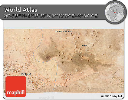 Satellite 3D Map of the Area around 26° 21' 4" N, 40° 1' 29" E
