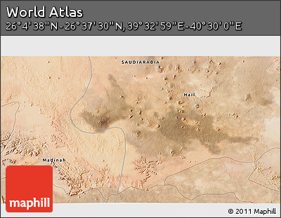 Satellite 3D Map of the Area around 26° 21' 4" N, 40° 1' 29" E