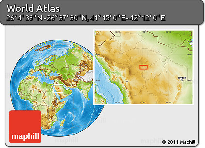 Physical Location Map of the Area around 26° 21' 4" N, 41° 43' 30" E