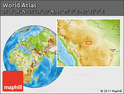 Physical Location Map of the Area around 26° 21' 4" N, 41° 43' 30" E