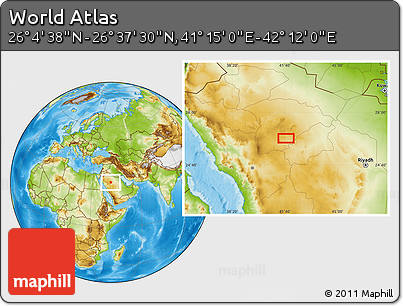Physical Location Map of the Area around 26° 21' 4" N, 41° 43' 30" E