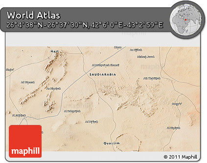 Satellite 3D Map of the Area around 26° 21' 4" N, 42° 34' 30" E