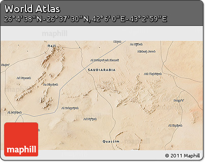Satellite 3D Map of the Area around 26° 21' 4" N, 42° 34' 30" E