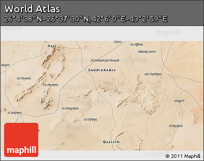 Satellite 3D Map of the Area around 26° 21' 4" N, 42° 34' 30" E
