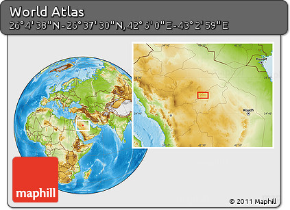 Physical Location Map of the Area around 26° 21' 4" N, 42° 34' 30" E